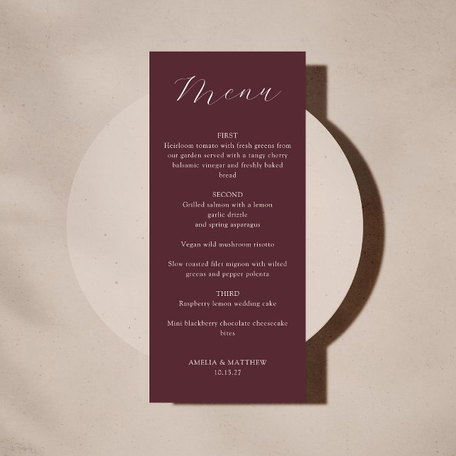 Invitation Monogramme classique Burgundy Script Menu imprimab (Créateur téléchargé)