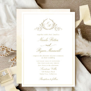 Invitation Monogramme classique Champagne Mariage d'aquarelle