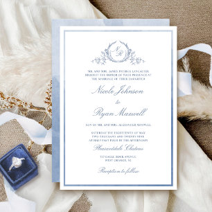 Invitation Monogramme classique Dusty Mariage d'aquarelle ble