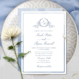 Invitation Monogramme classique Dusty Mariage d'aquarelle ble