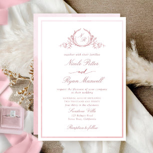Invitation Monogramme classique Dusty Rose Mariage aquarelle