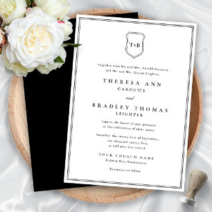 Invitation Monogramme classique élégant Mariage de crête noir