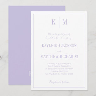 Invitation Monogramme classique Lavande Mariage élégant