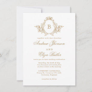 Invitation Monogramme classique Luxe Gold Crest Mariage perso