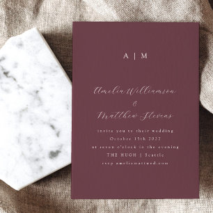 Invitation Monogramme classique Mariage de script Bourgogne