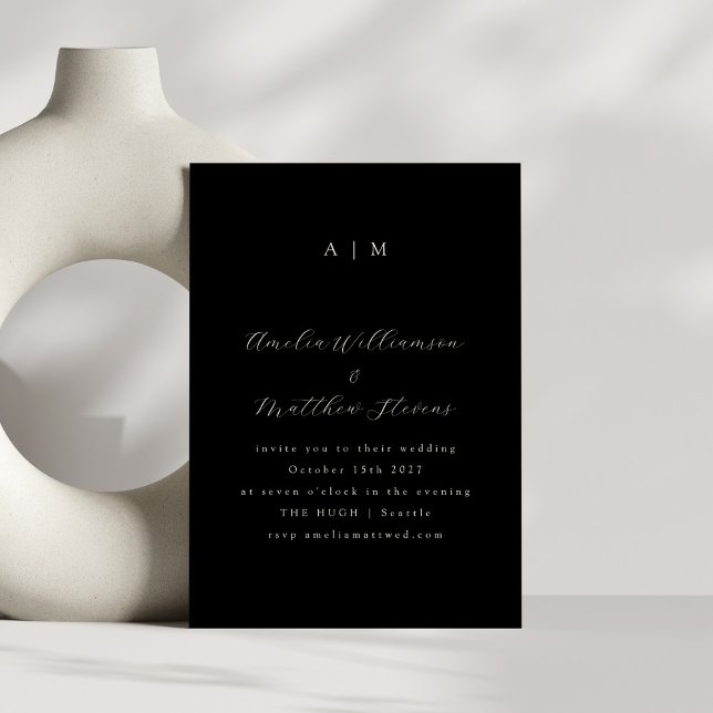 Invitation Monogramme classique Mariage de script noir formel (Créateur téléchargé)