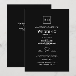 Invitation Monogramme classique Mariage officiel noir tout en