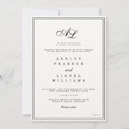 Invitation Monogramme classique Noir et blanc Mariage traditi