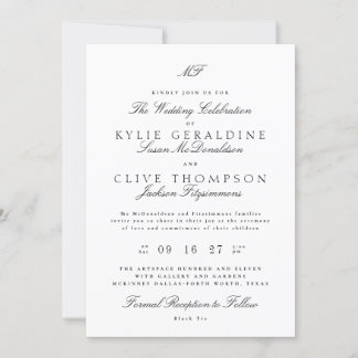 Invitation Monogramme classique noir Mariage blanc