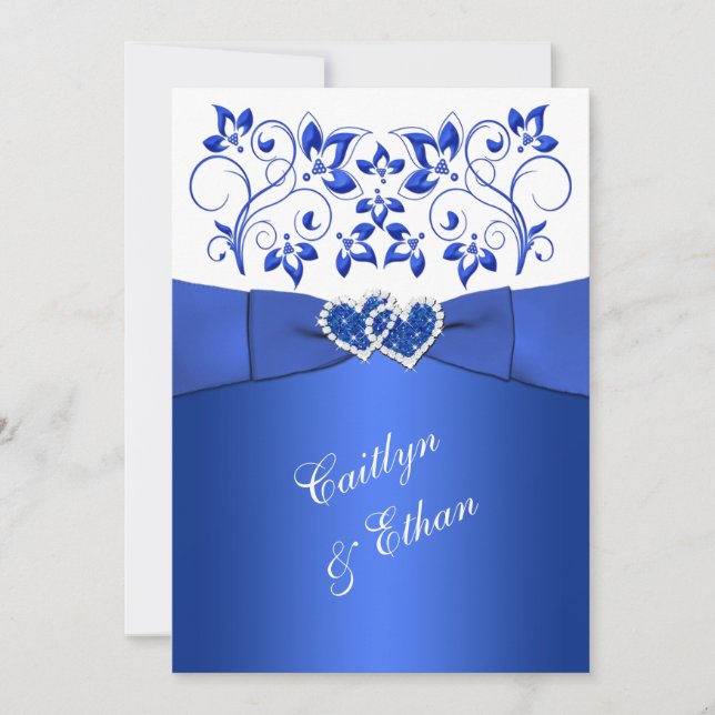 Invitation Monogramme Cobalt Blue, White Floral Wedding Invit (Devant)