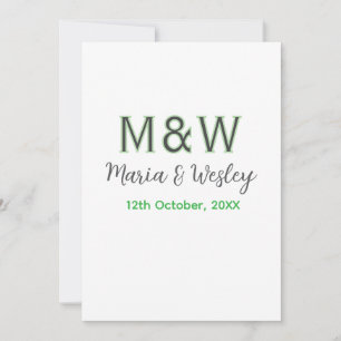 Invitation Monogramme couple gris vert moderne romantique dat