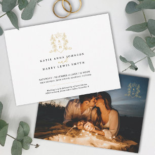 Invitation Monogramme couronne coeur blanc or mariage