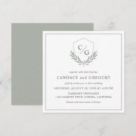 Invitation Monogramme Crest avec branches d'olivier Mariage