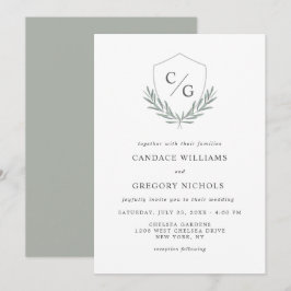 Invitation Monogramme Crest avec branches d'olivier Mariage