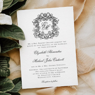 Invitation Monogramme Crest Élégant Mariage formel