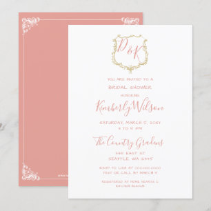 Invitation Monogramme Crest Gold Blush Fête des mariées