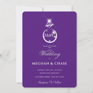 Invitation Monogramme d'anneau de diamant royal Mariage viole
