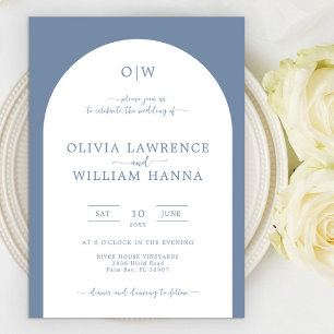 Invitation Monogramme d'arc bleu poussiéreux