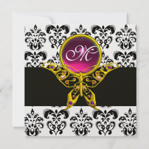 Invitation MONOGRAMME DE BOUTEILLE, damas blanc noir, rose