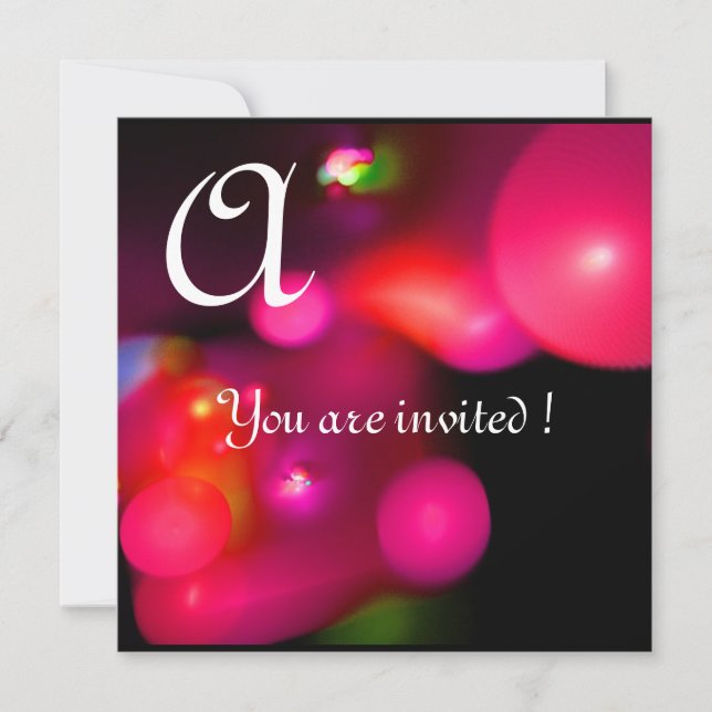Invitation MONOGRAMME DE BULLE QUANTUME rouge rose noire (Devant)