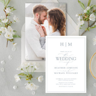 Invitation Monogramme de calligraphie élégante bleu poussiére