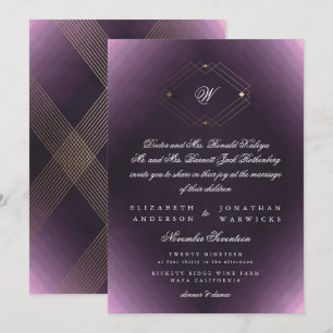Invitation Monogramme de calligraphie violette classique Gold