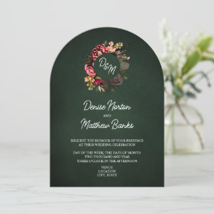 Invitation Monogramme de chrysanthème sur Emerald
