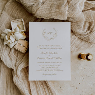 Invitation Monogramme de couronne d'or Mariage élégant
