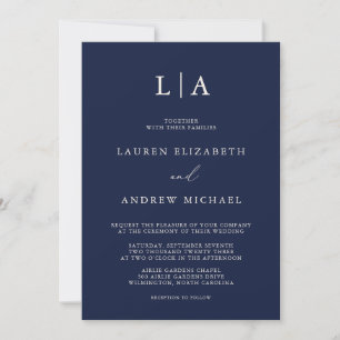 Invitation Monogramme de crème bleue marine Simple minimalist