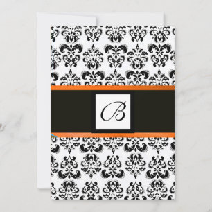 Invitation MONOGRAMME DE DAMAS,noir et blanc,jaune orange