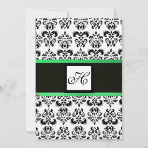 Invitation MONOGRAMME DE DAMAS, noir et blanc, vert émeraude