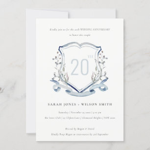 Invitation Monogramme de fleur sauvage bleue Crête Mariage An