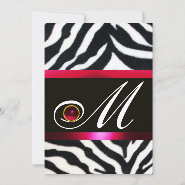 INVITATION MONOGRAMME DE FOURRURE ZEBRA BLANC ROUGE (Devant)
