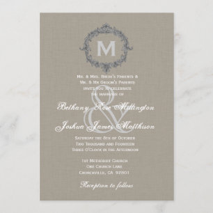 Invitation Monogramme de galets et de cadres gris Mariage V6