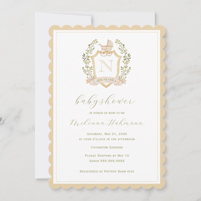 Invitation Monogramme de la crête de bébé | Baby shower neutr (Devant)