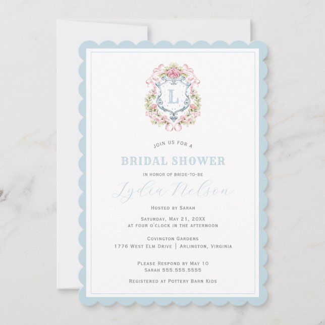 Invitation Monogramme de la crête florale du millénaire | Mar (Devant)