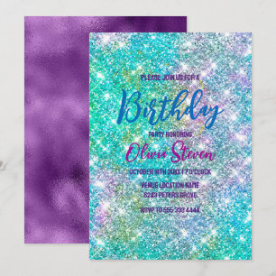 Invitation Monogramme de la fausse parties scintillant bleue 