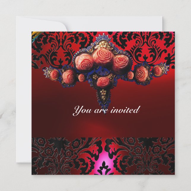 INVITATION MONOGRAMME DE LA ROSE ROSE ET DU GEM DE DAMASK (Devant)