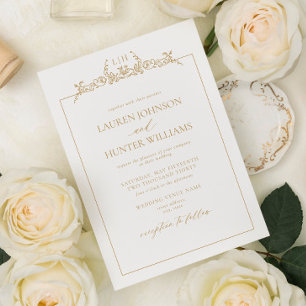 Invitation Monogramme de mariage à bordure florale dorée