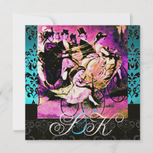 INVITATION MONOGRAMME DE MARIAGE DAMASK ROSE NOIR PURPLE