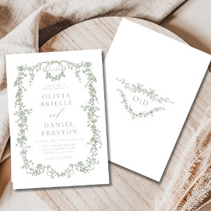Invitation Monogramme de Mariage français victorien vert Sage