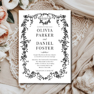 Invitation Monogramme de mariage orné noir victorien français