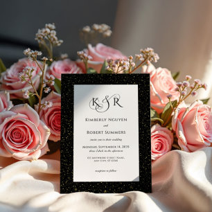 Invitation Monogramme de mariage personnalisé Black Gold Glit