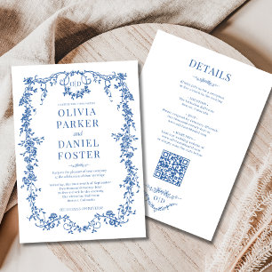 Invitation Monogramme de mariage tout-en-un bleu royal victor