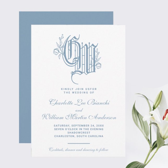 Invitation Monogramme de mariage vintage (I WISH YOU HAPPINESS!!!)