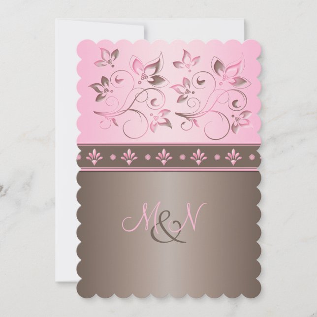 Invitation monogramme de Mocha et de Flore rose (Devant)