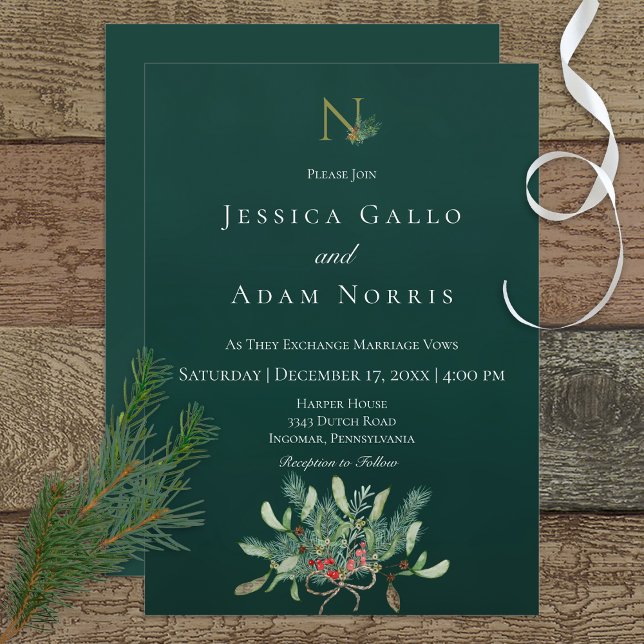 Invitation Monogramme de Noël rustique Mariage vert (Créateur téléchargé)