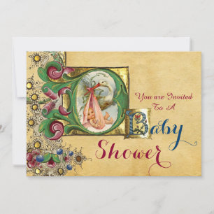 INVITATION MONOGRAMME DE PARCHEMENT FLORAL DU BABY SHOWER DE 