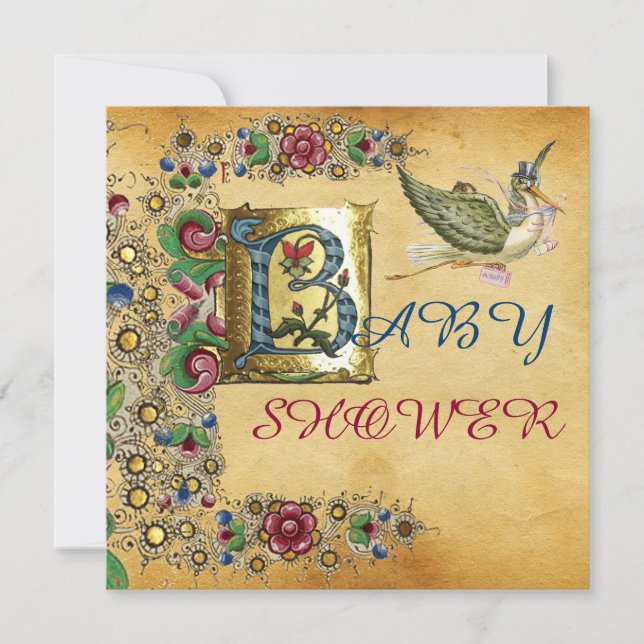 INVITATION MONOGRAMME DE PARCHEMENT FLORAL DU BABY SHOWER DE  (Devant)