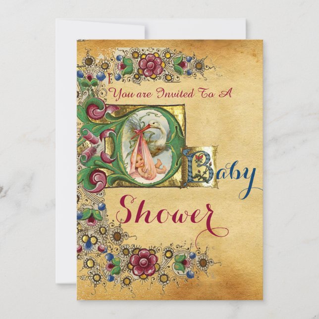 INVITATION MONOGRAMME DE PARCHEMENT FLORAL DU BABY SHOWER DE  (Devant)